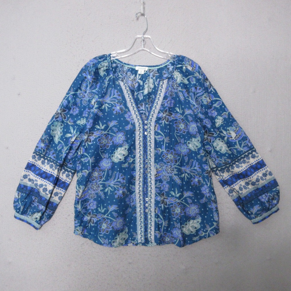 Sundance Top Blue Floral Silk Blend Peasant Boho Cottage Core Prairie Romantic